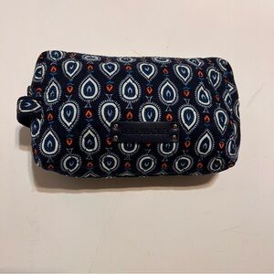 Vera Bradley Quilted Travel Cosmetic Case in Navy with Blue & Orange Paisley
